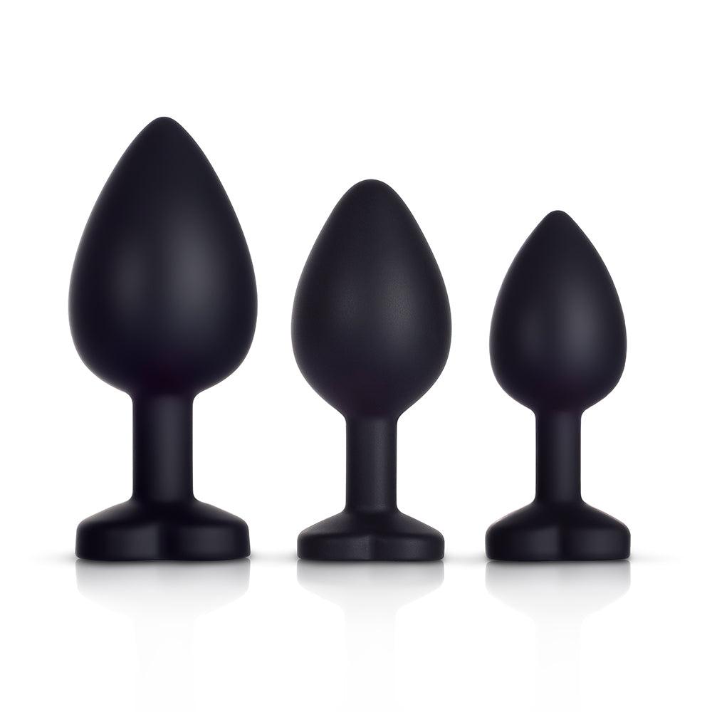 Red Gem Black Silicone Butt Plug Set