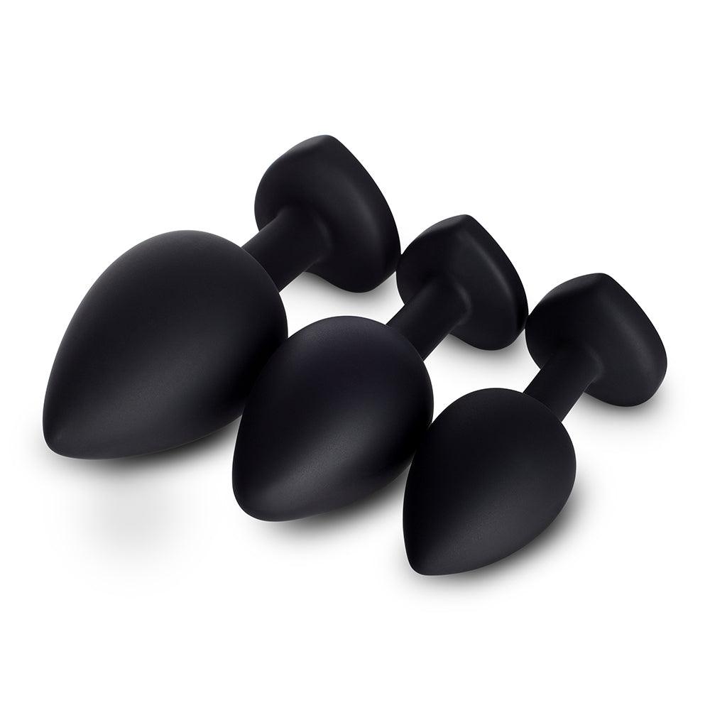 Red Gem Black Silicone Butt Plug Set