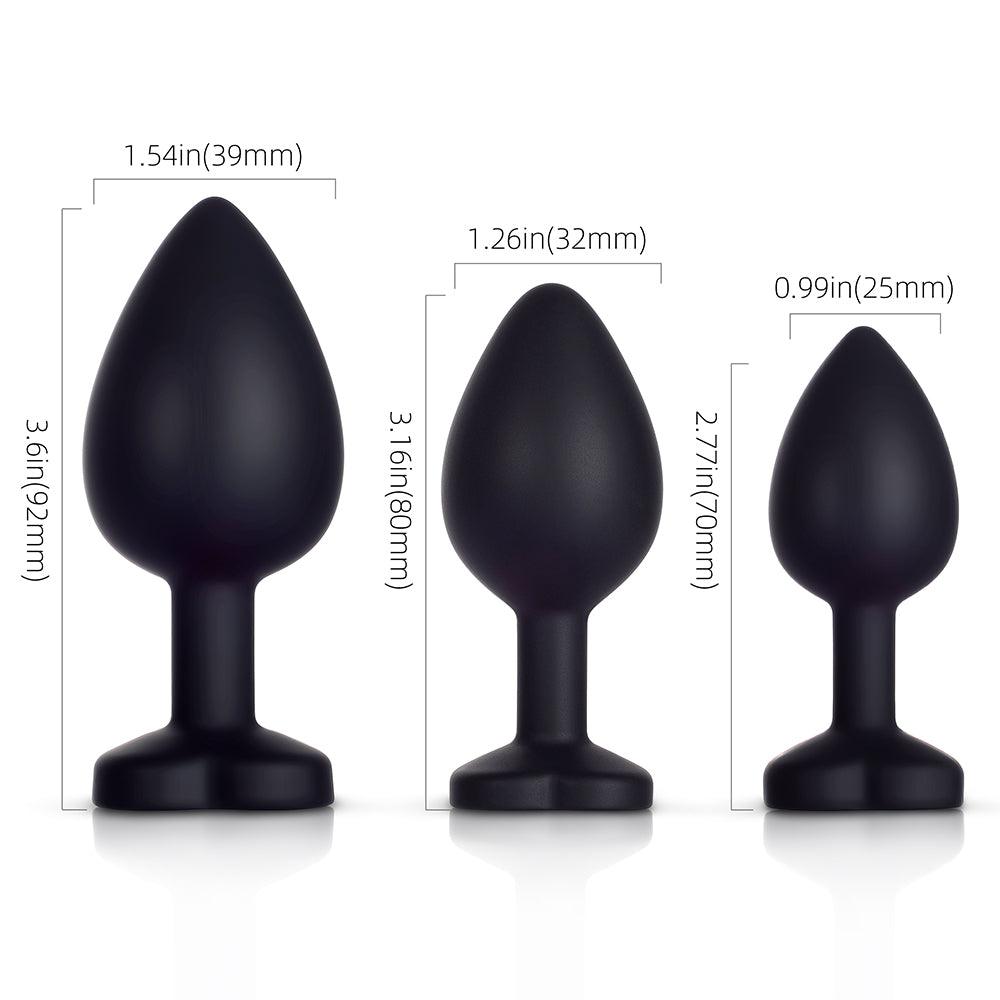 Red Gem Black Silicone Butt Plug Set