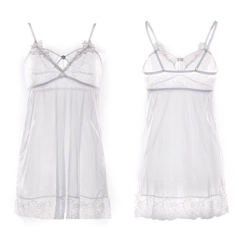 Slip Dress + Thong -  Women's White Lace Sleepwear Sexy Lingerie Brief Set