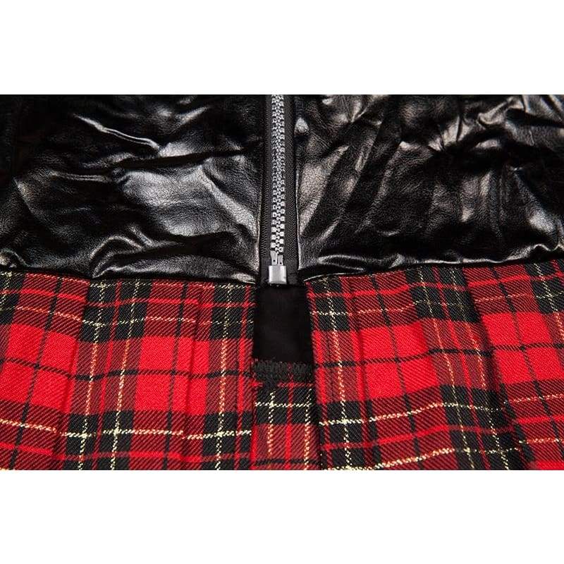 Student Plus Size - Faux Leather and Plaid Skirt Erotic Costumes Sex Uniform XL