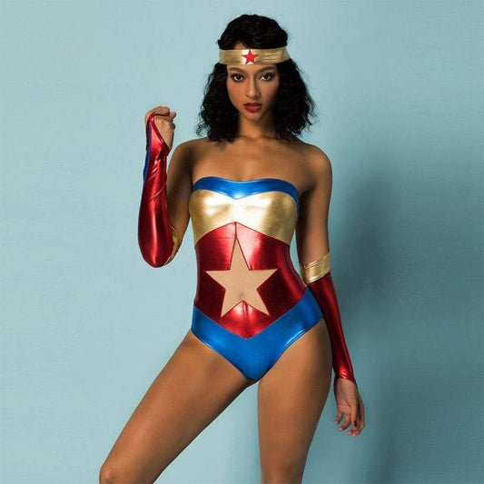 Costume de super-héros en latex sans bretelles Wonder Woman - Thème Marvel