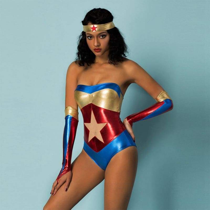 Costume de super-héros en latex sans bretelles Wonder Woman - Thème Marvel