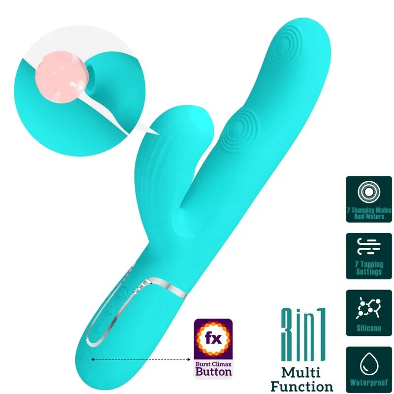 Vibromasseur Rabbit Silicone Vert Aqua Étanche