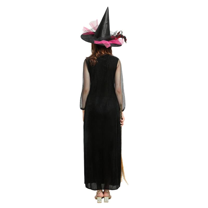 Sorcière - Robe de jeu de rôle de sorcière d'Halloween à manches longues avec chapeau et balai