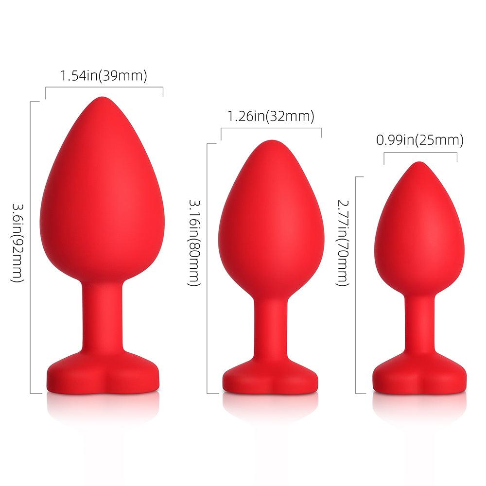 Yellow Gem Red Silicone Butt Plug Set