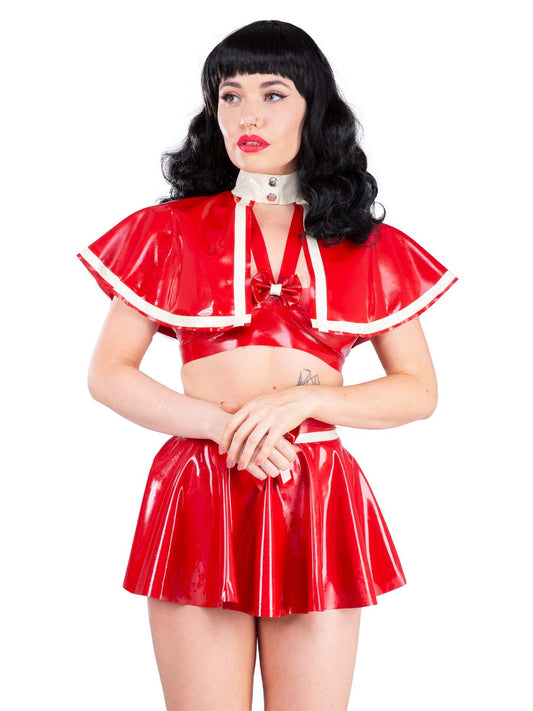 Red Latex/Rubber Mini Shoulder Cape with White Trim & Neckband