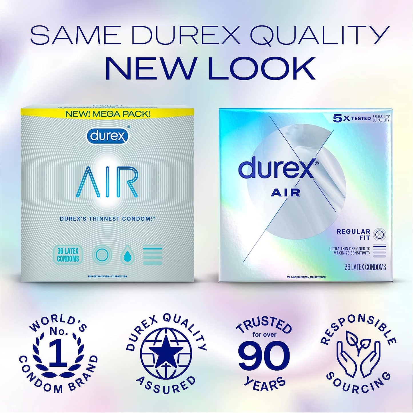 Durex - Air Condoms Extra Thin Condoms, Regular Fit, Natural Rubber Latex Condoms for Men, FSA & HSA Eligible, 36 Count, Package May Vary