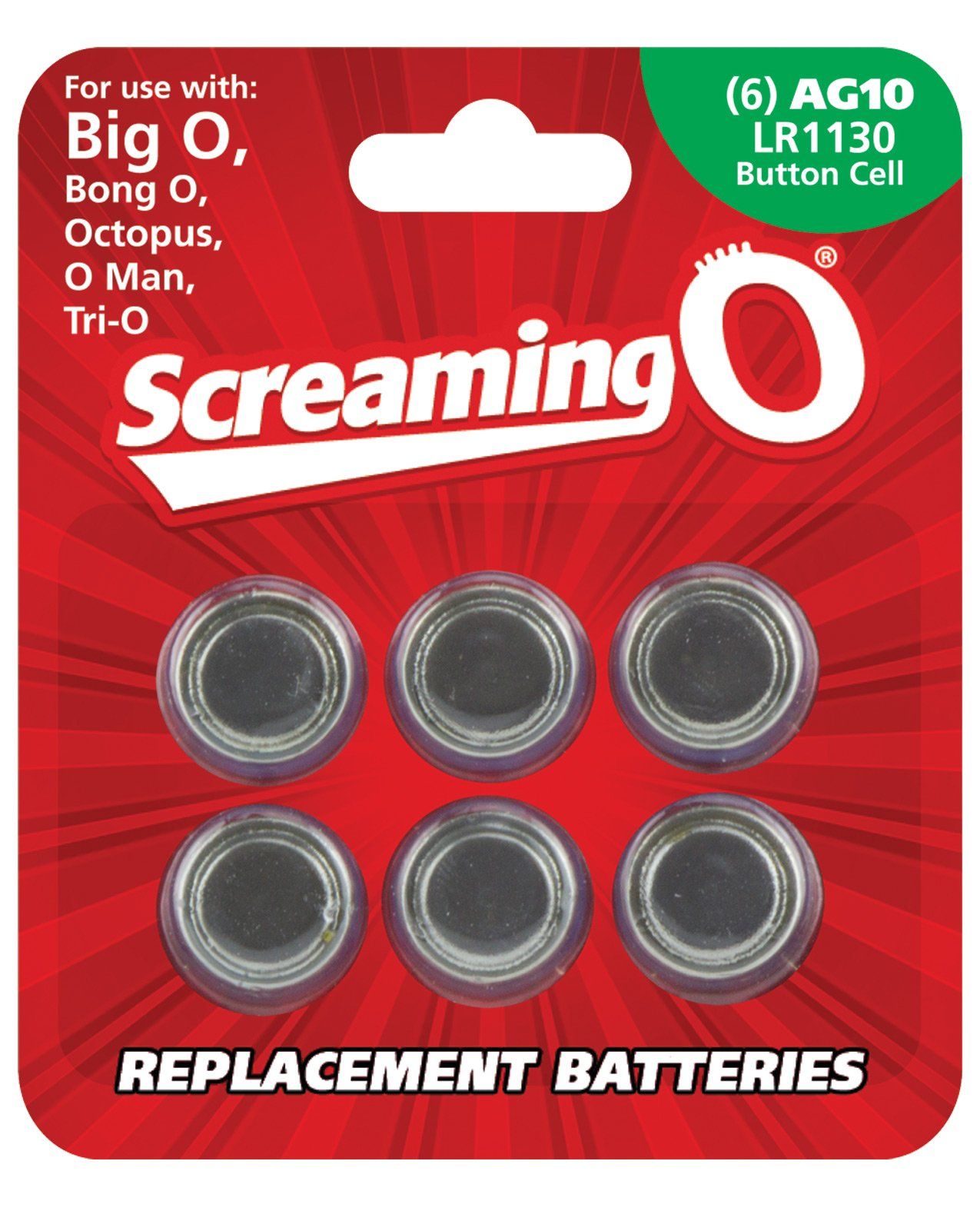 Screaming O AG10-Batterien – 6er-Blatt (BigO, Octo, BongO, TriO, OMan, BangO)