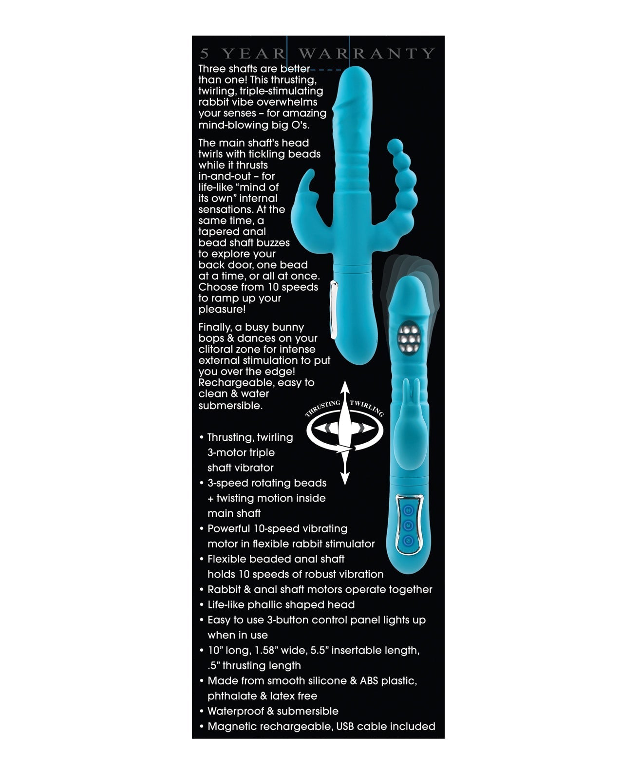 Adam & Eve Eve's Thrusting Triple Joy Rabbit - Teal BKC Adam & Eve Eve's Thrusting Triple Joy Rabbit - Teal BKC