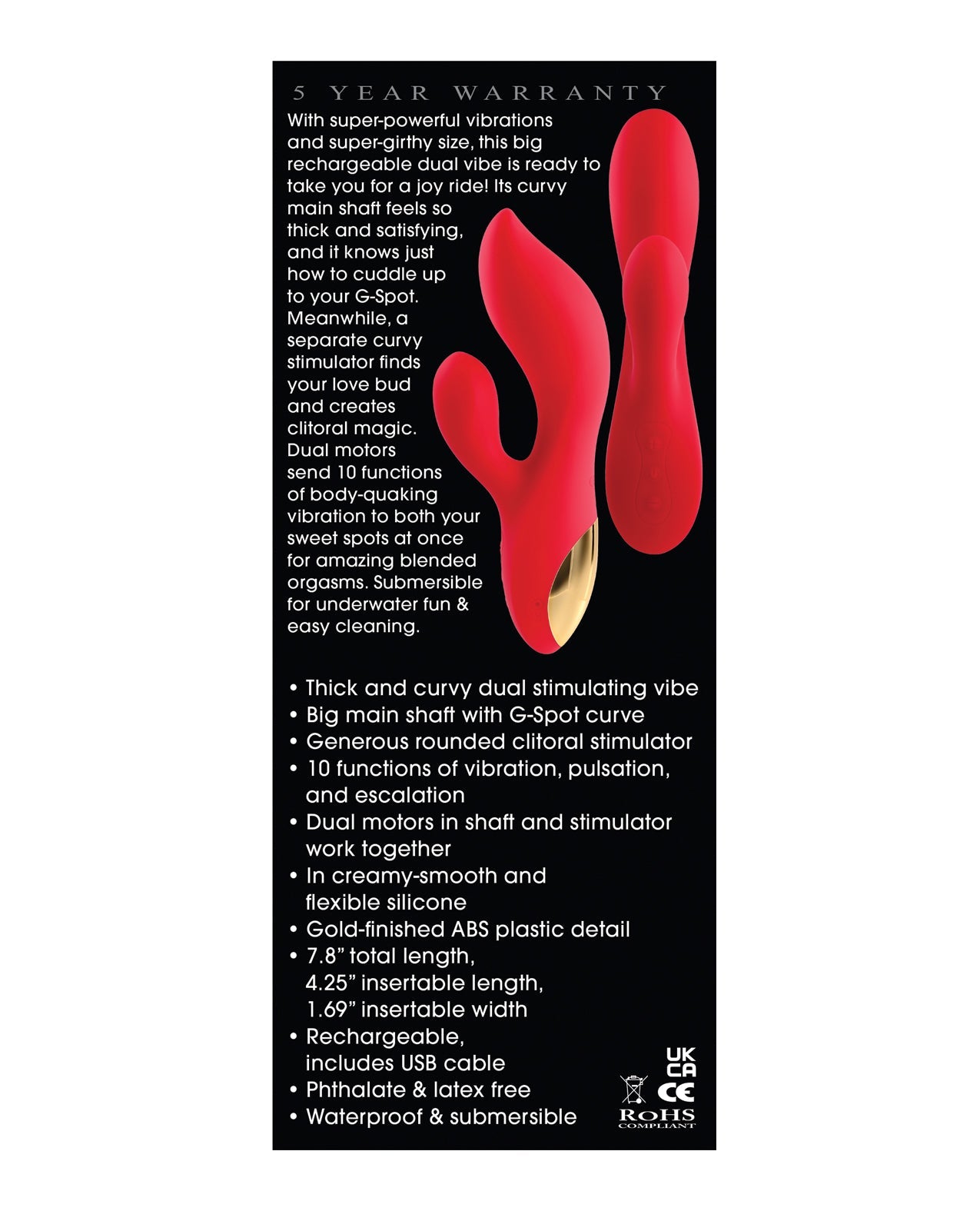 Adam & Eve Eve's Big & Curvy G Dual Stimulating Vibe - Red/Gold BKC Adam & Eve Eve's Big & Curvy G Dual Stimulating Vibe - Red/Gold BKC