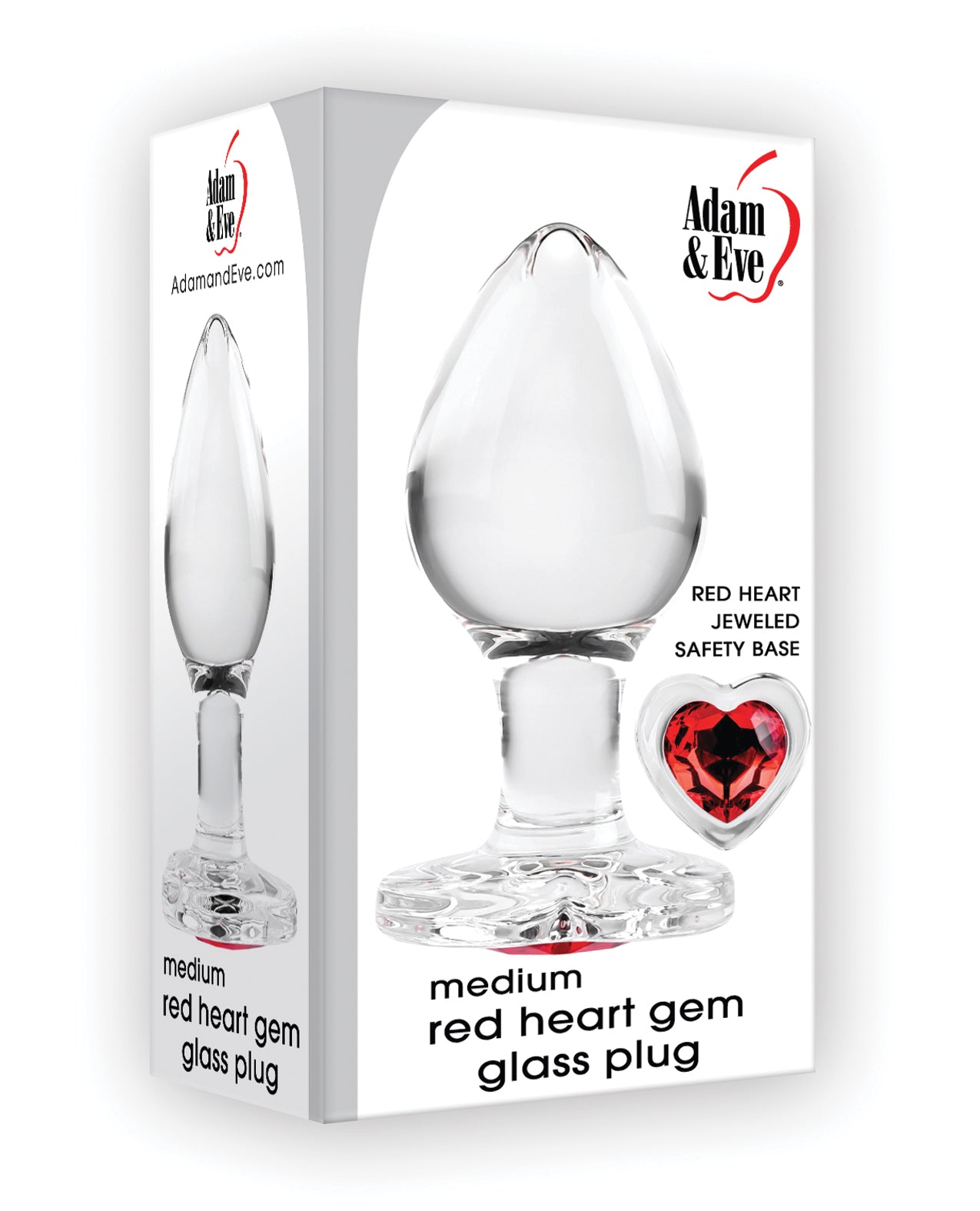 Adam &amp; Eve Plug aus Glas mit rotem Herz und Edelsteinen, mittelgroß