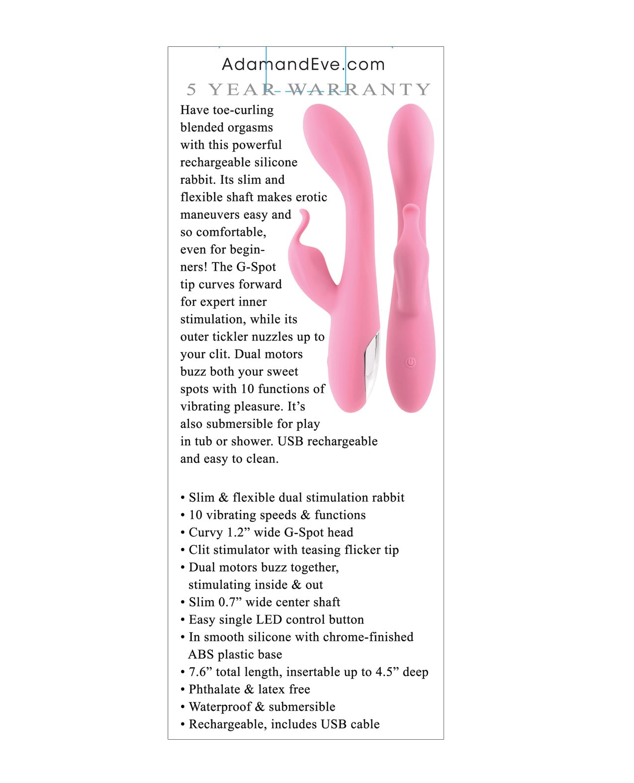 Adam & Eve Eve's Rechargeable Slimline Rabbit G-bliss O-maker - Pink