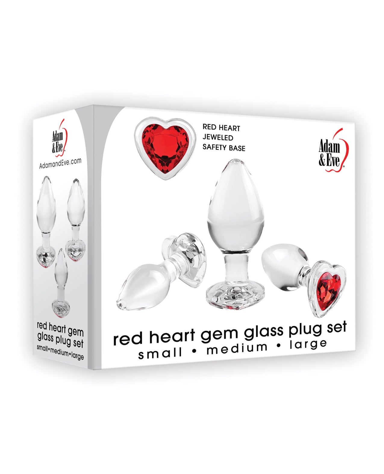 Ensemble de plugs en verre avec pierres précieuses en forme de cœur rouge Adam &amp; Eve