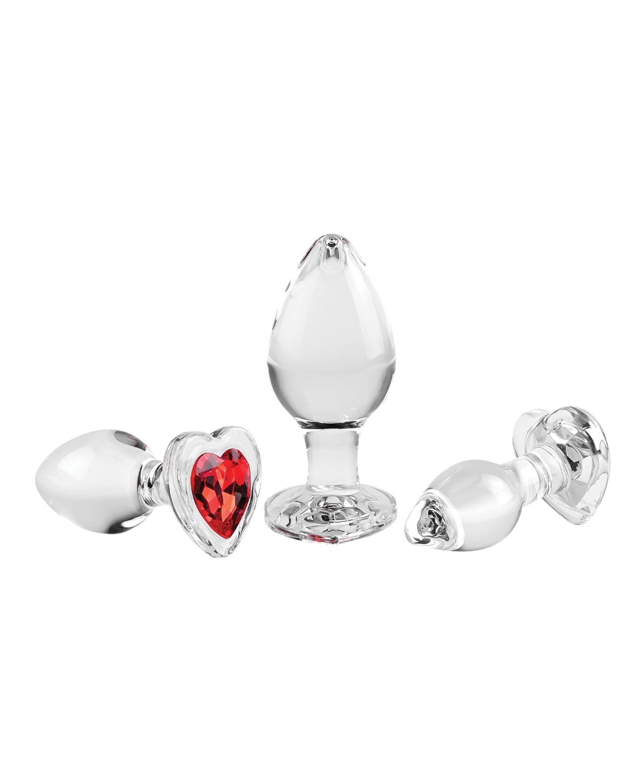 Adam & Eve Red Heart Gem Glass Plug Set