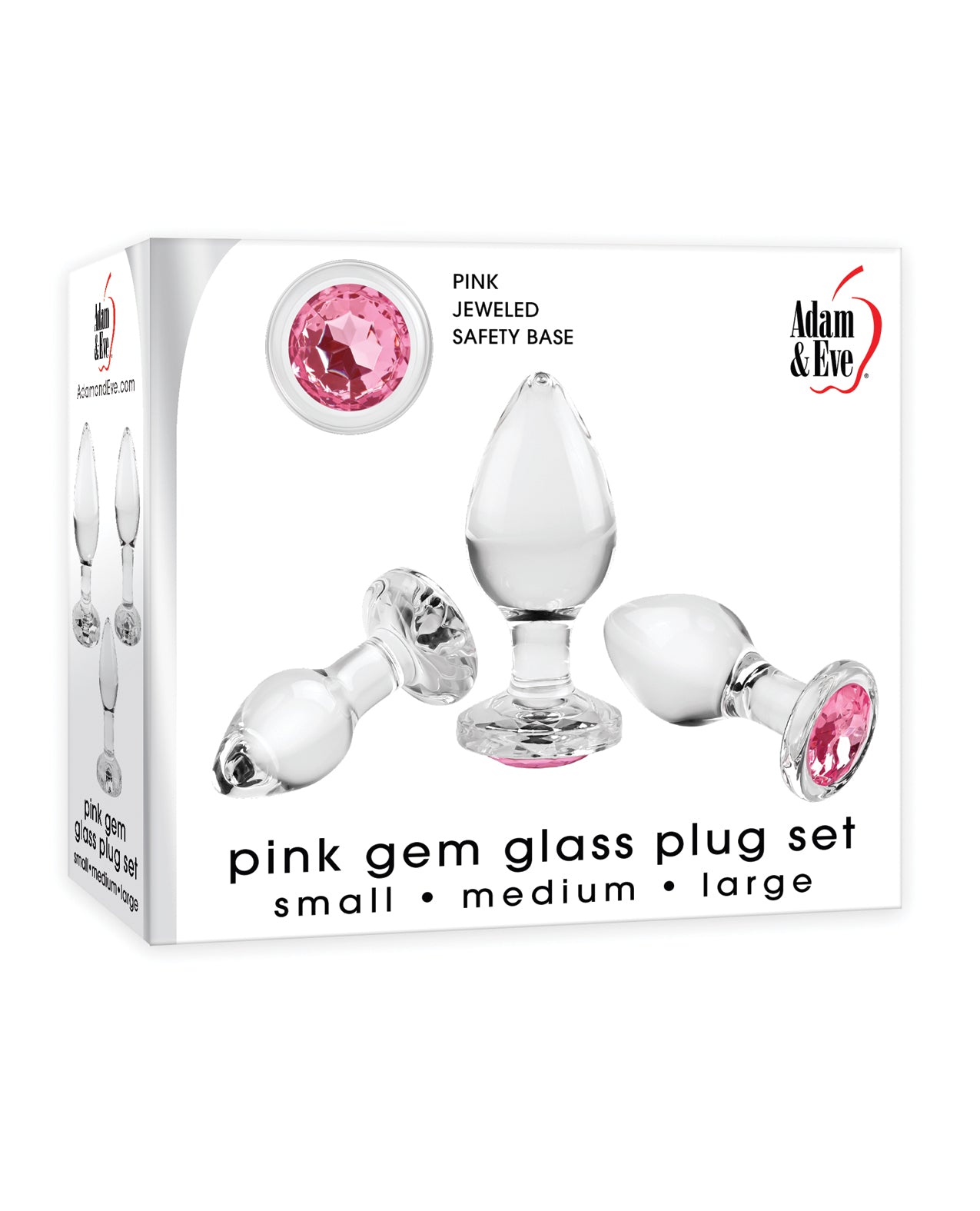 Adam &amp; Eve Plug-Set aus Glas mit rosa Edelsteinen