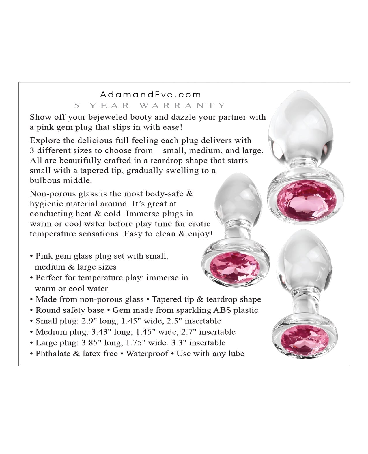 Adam & Eve Pink Gem Glass Plug Set