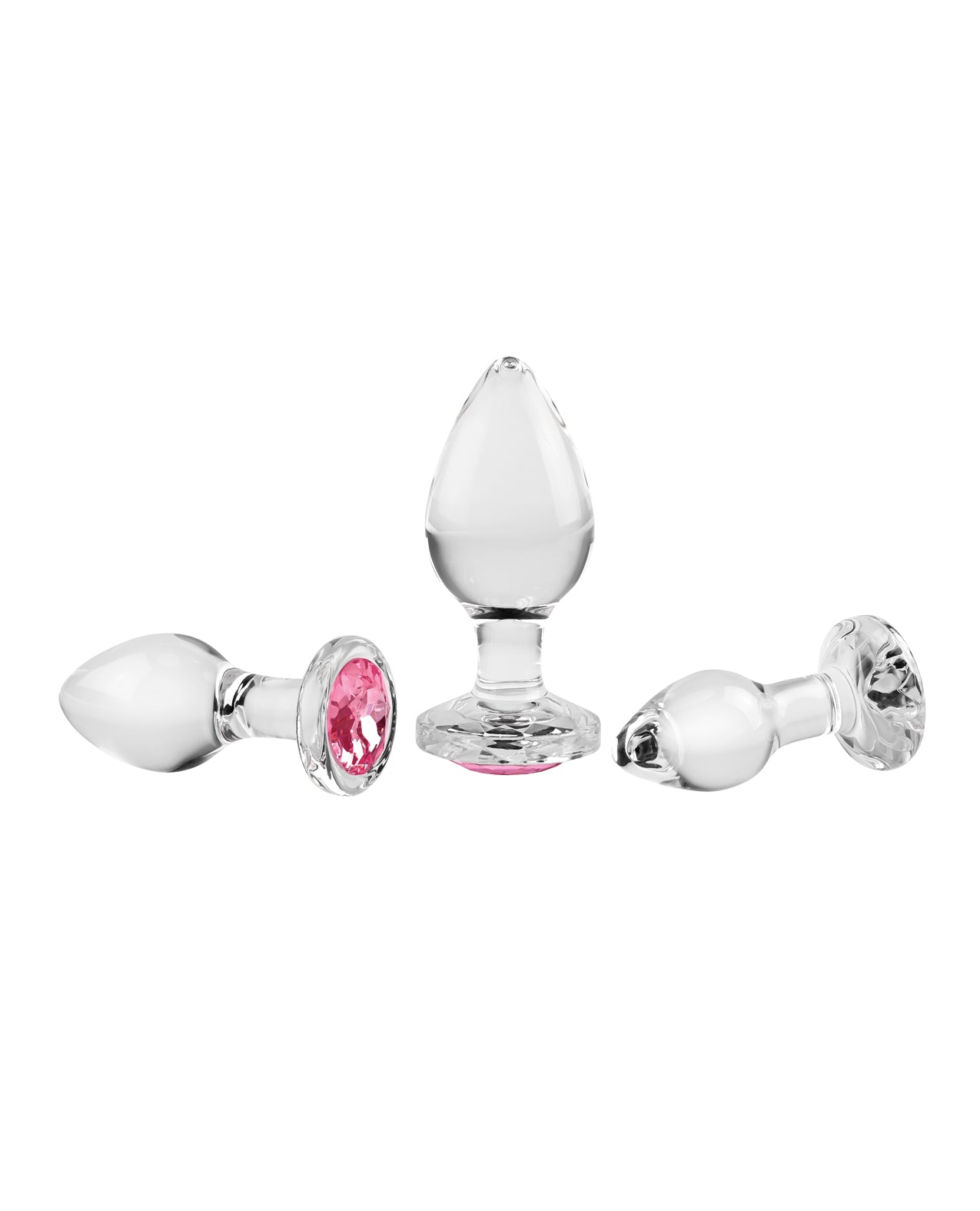 Adam &amp; Eve Plug-Set aus Glas mit rosa Edelsteinen