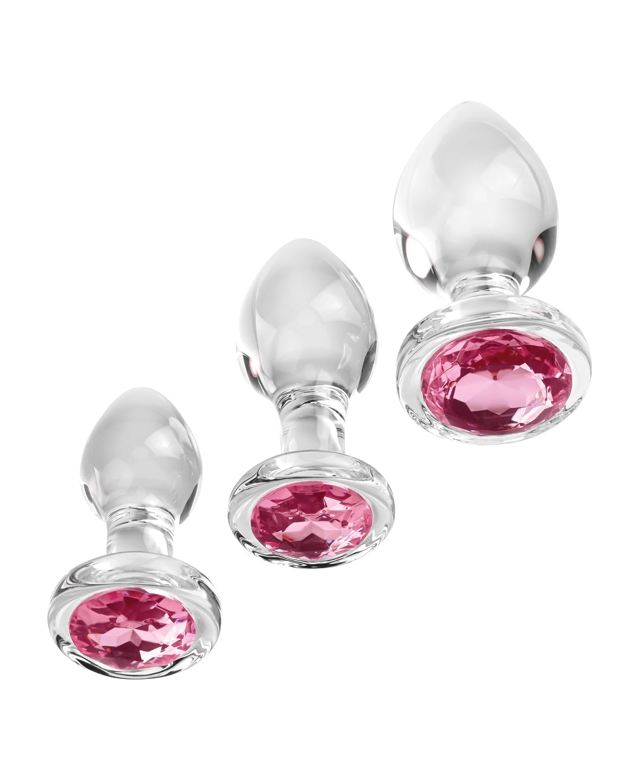 Adam &amp; Eve Plug-Set aus Glas mit rosa Edelsteinen