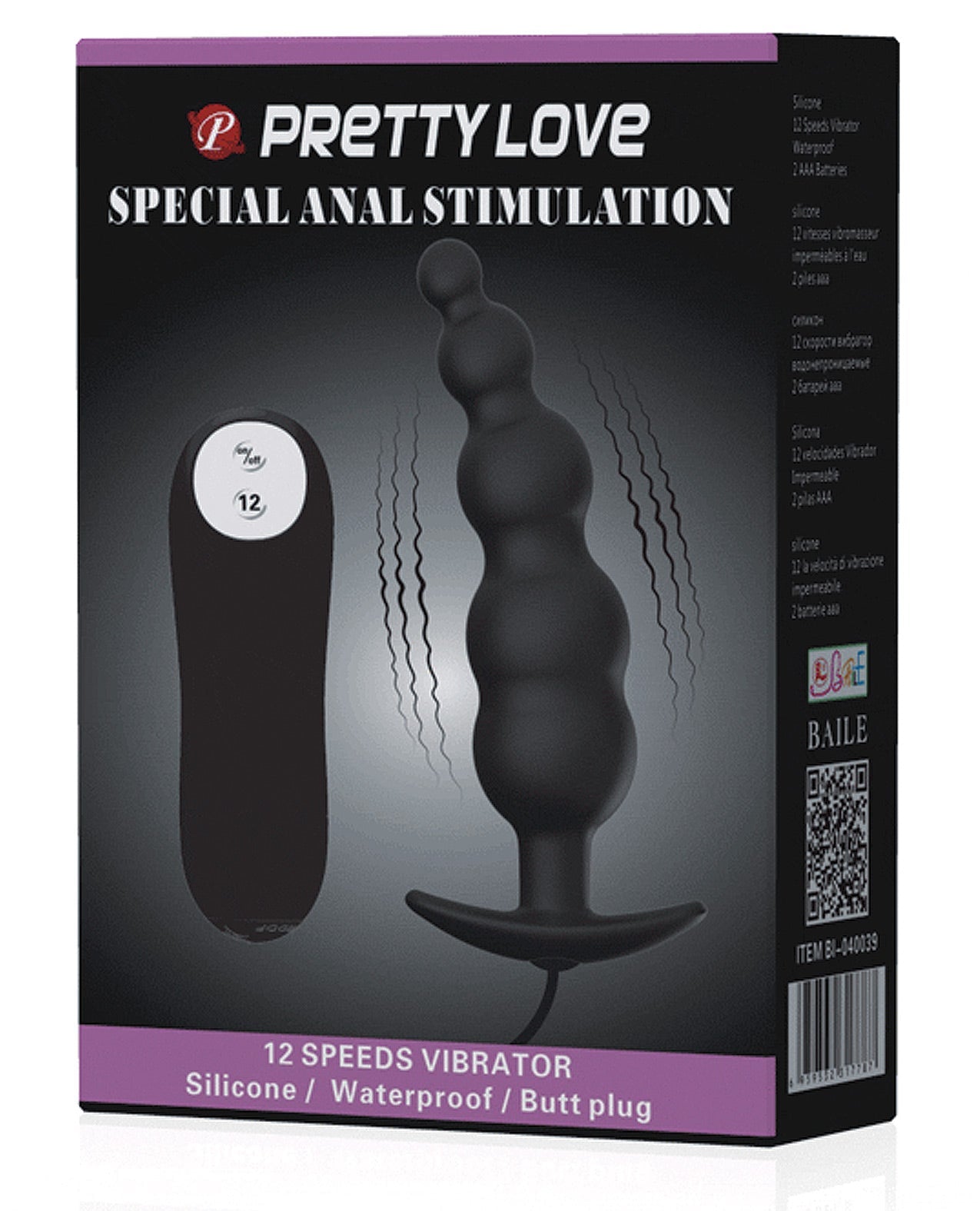 Pretty Love Vibrating Bead Shaped Butt Plug - Black