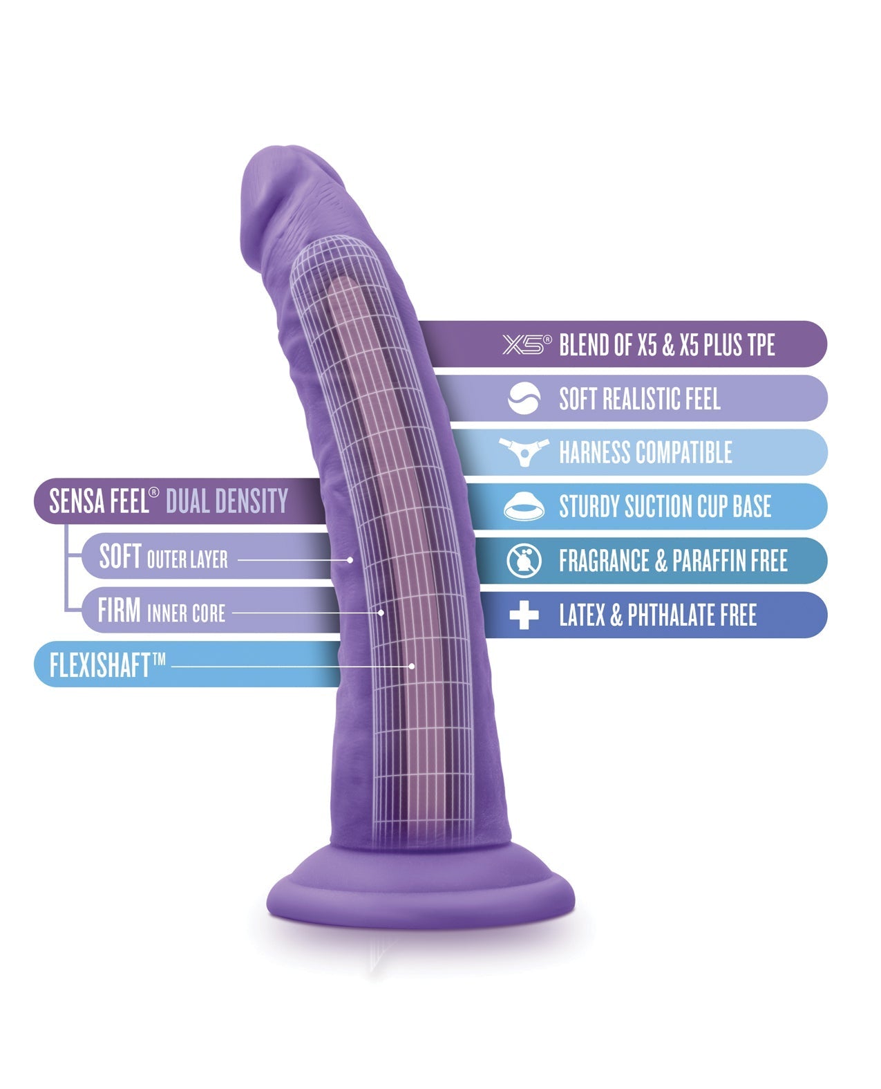 Blush Au Naturel Bold Jack 7.5" Dildo - Purple