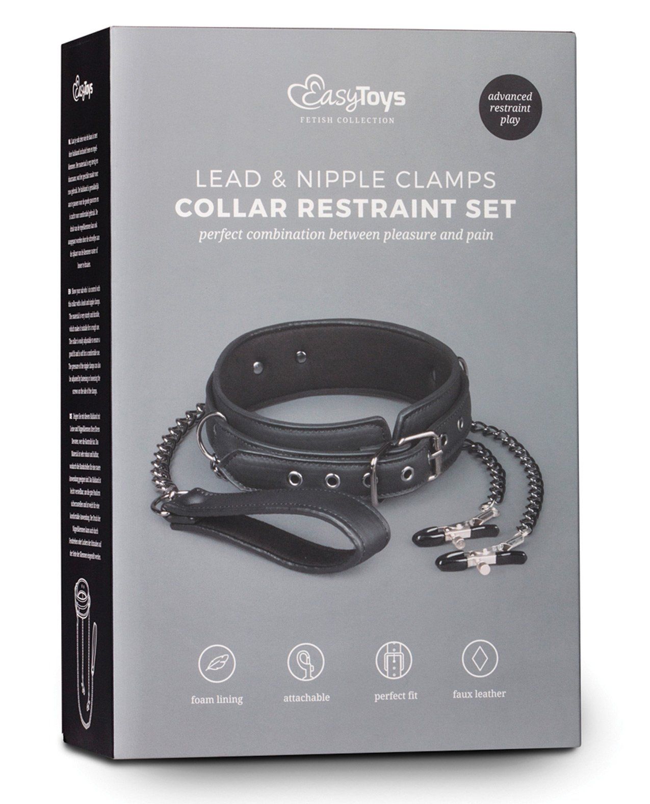 Collier en similicuir avec chaînes pour tétons Easy Toys - Noir