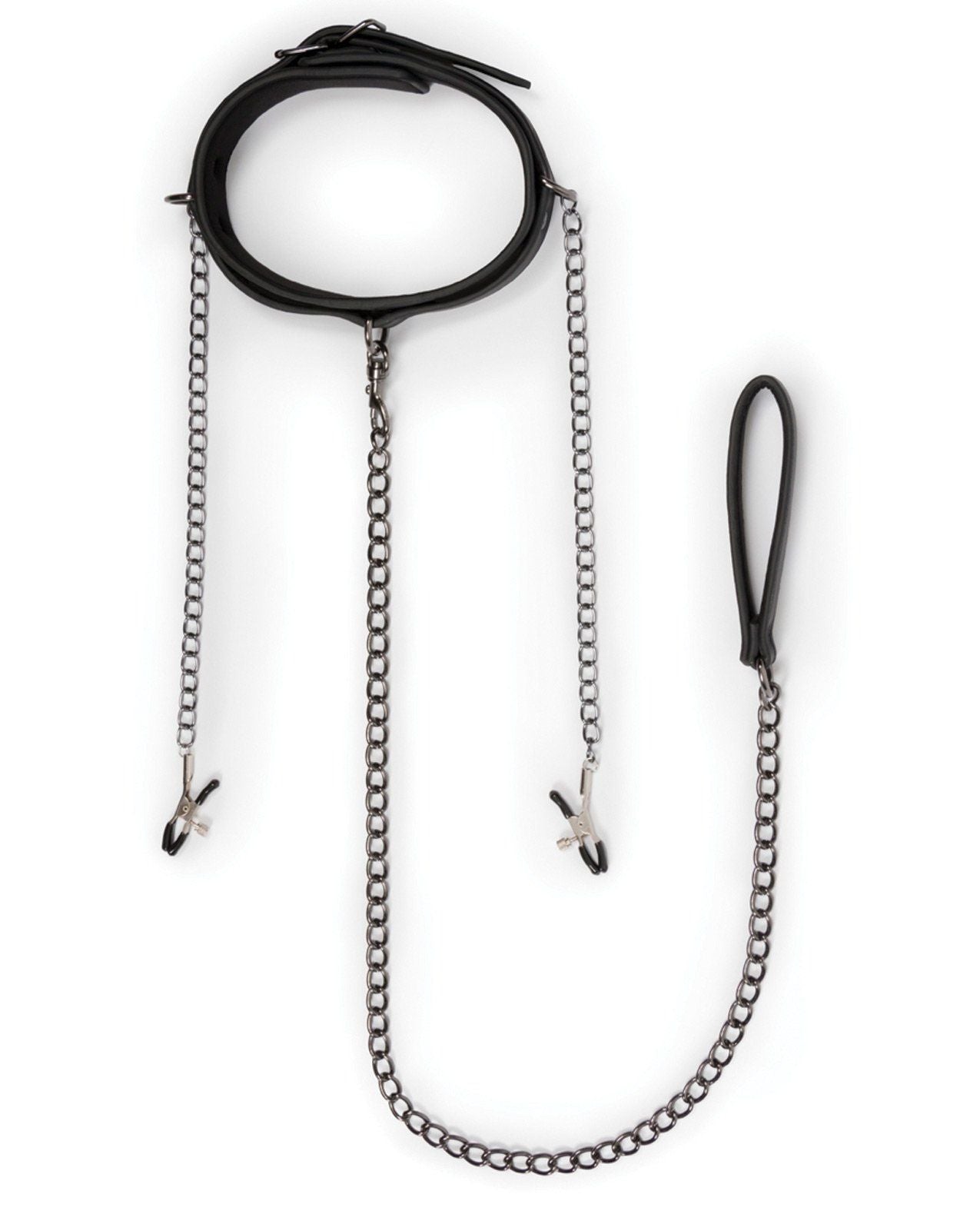 Collier en similicuir avec chaînes pour tétons Easy Toys - Noir