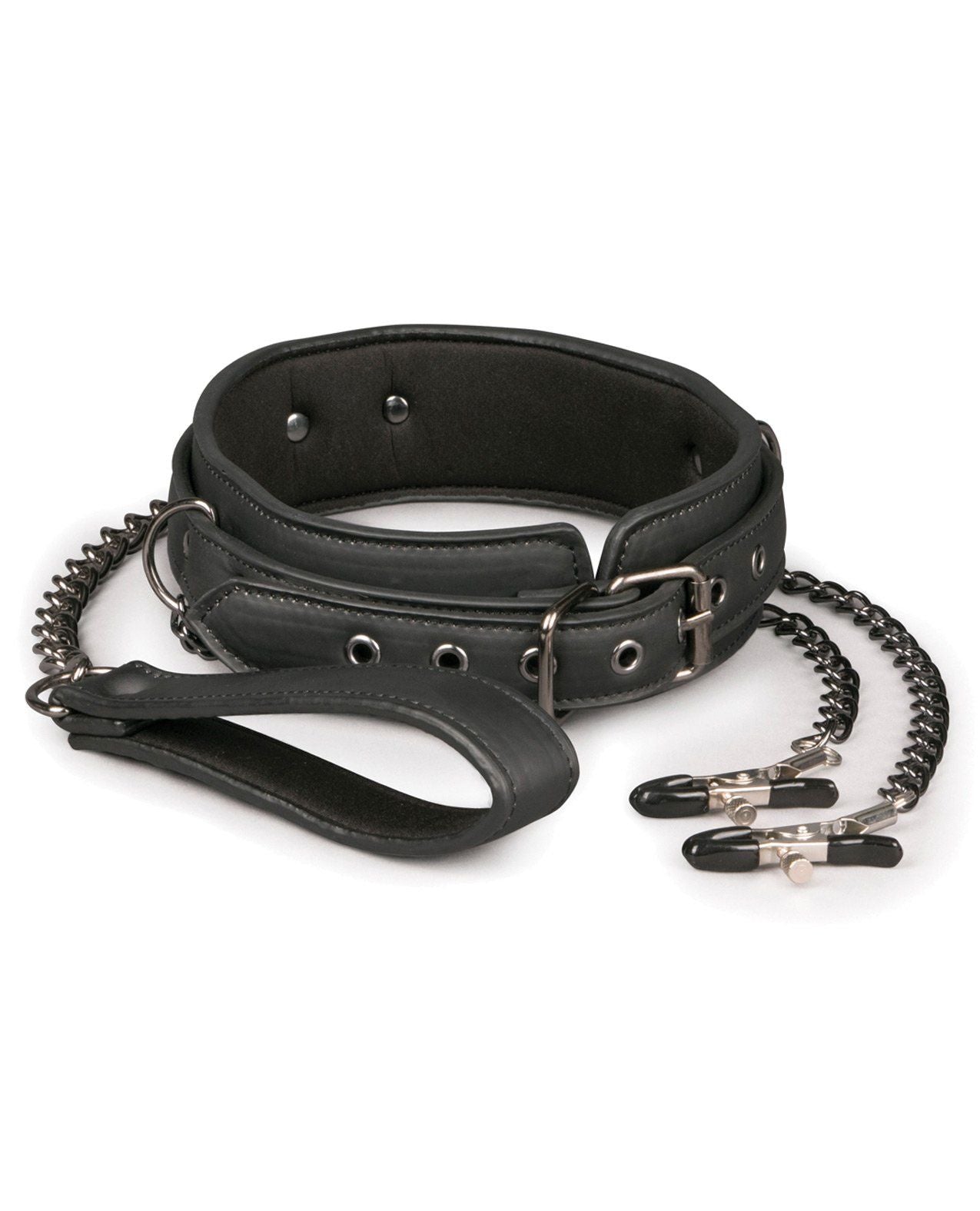 Easy Toys Halsband aus Kunstleder mit Nippelketten - Schwarz