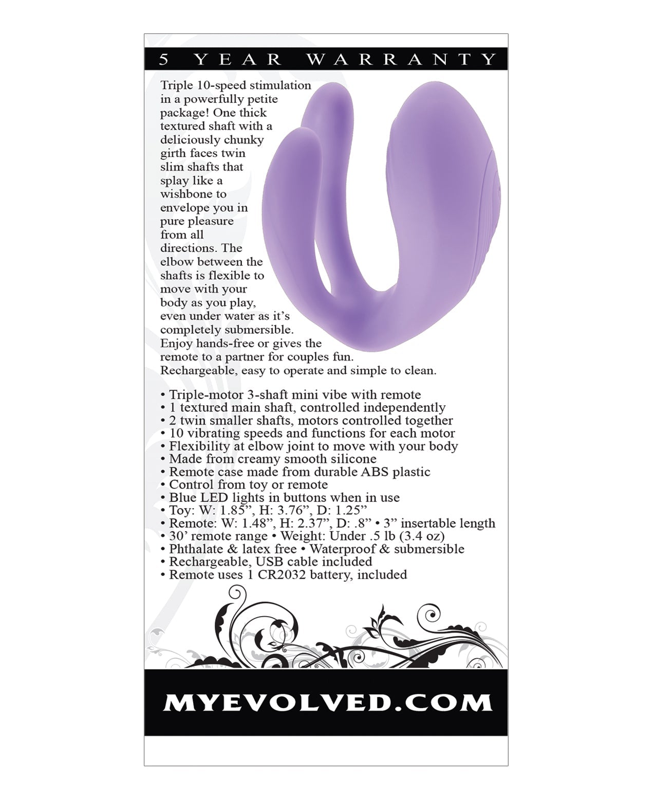 Mini vibromasseur Evolved Petite Tickler avec télécommande - Violet