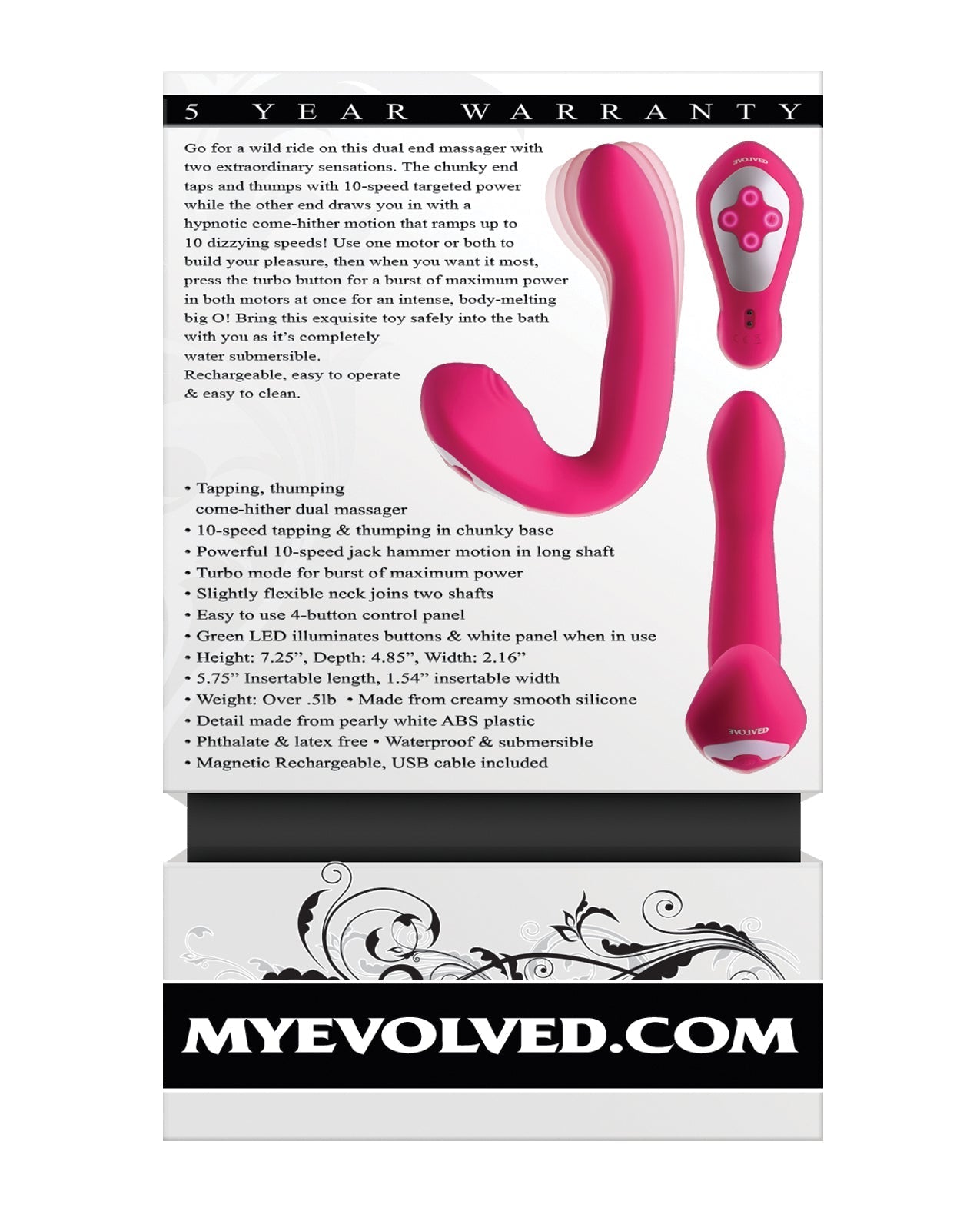 Evolved Buck Wild Come Hither Massagegerät mit zwei Enden, Rosa