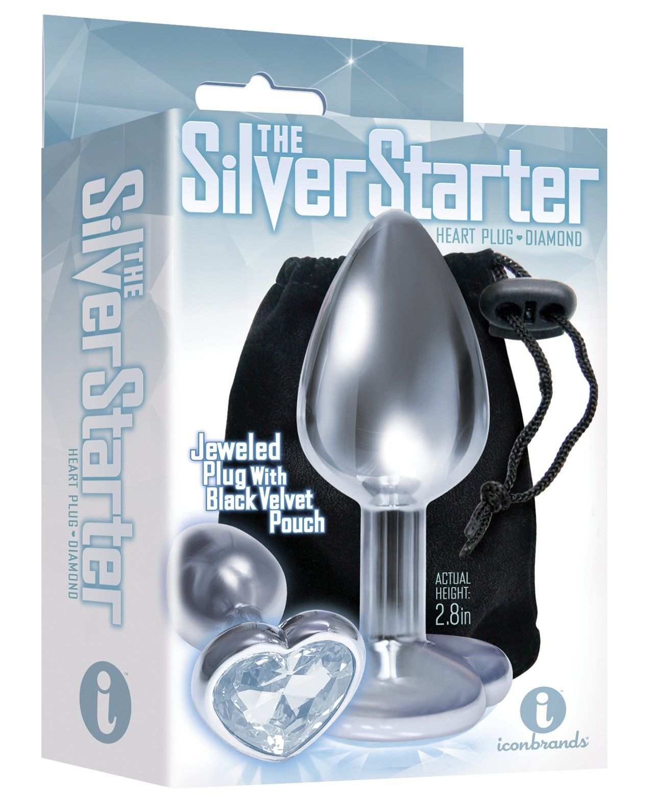 Le 9's Le Silver Starter Bejeweled Heart Plug en acier inoxydable - Diamant