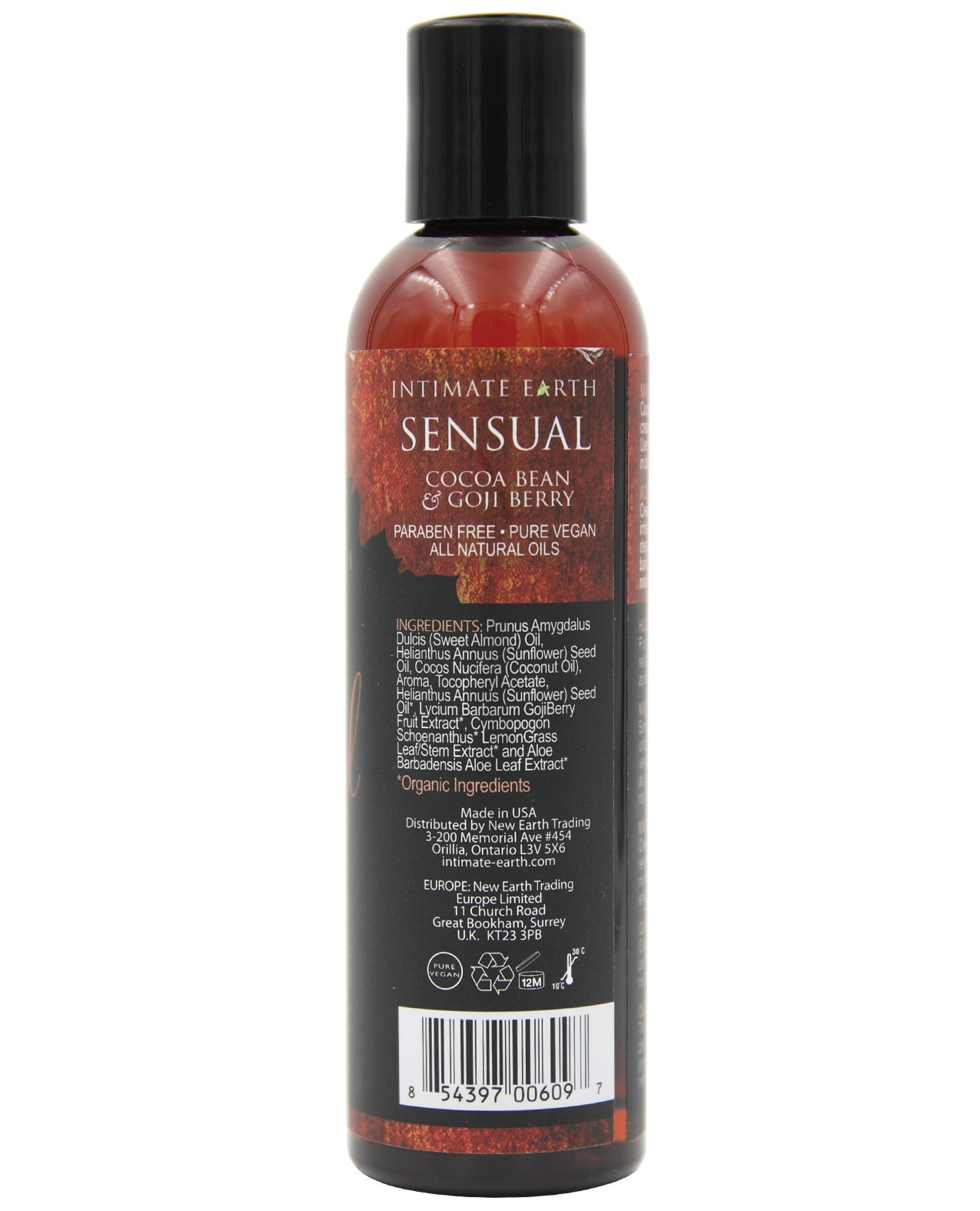 Huile de massage sensuelle Intimate Earth - 120 ml Fève de cacao et baie de gogi