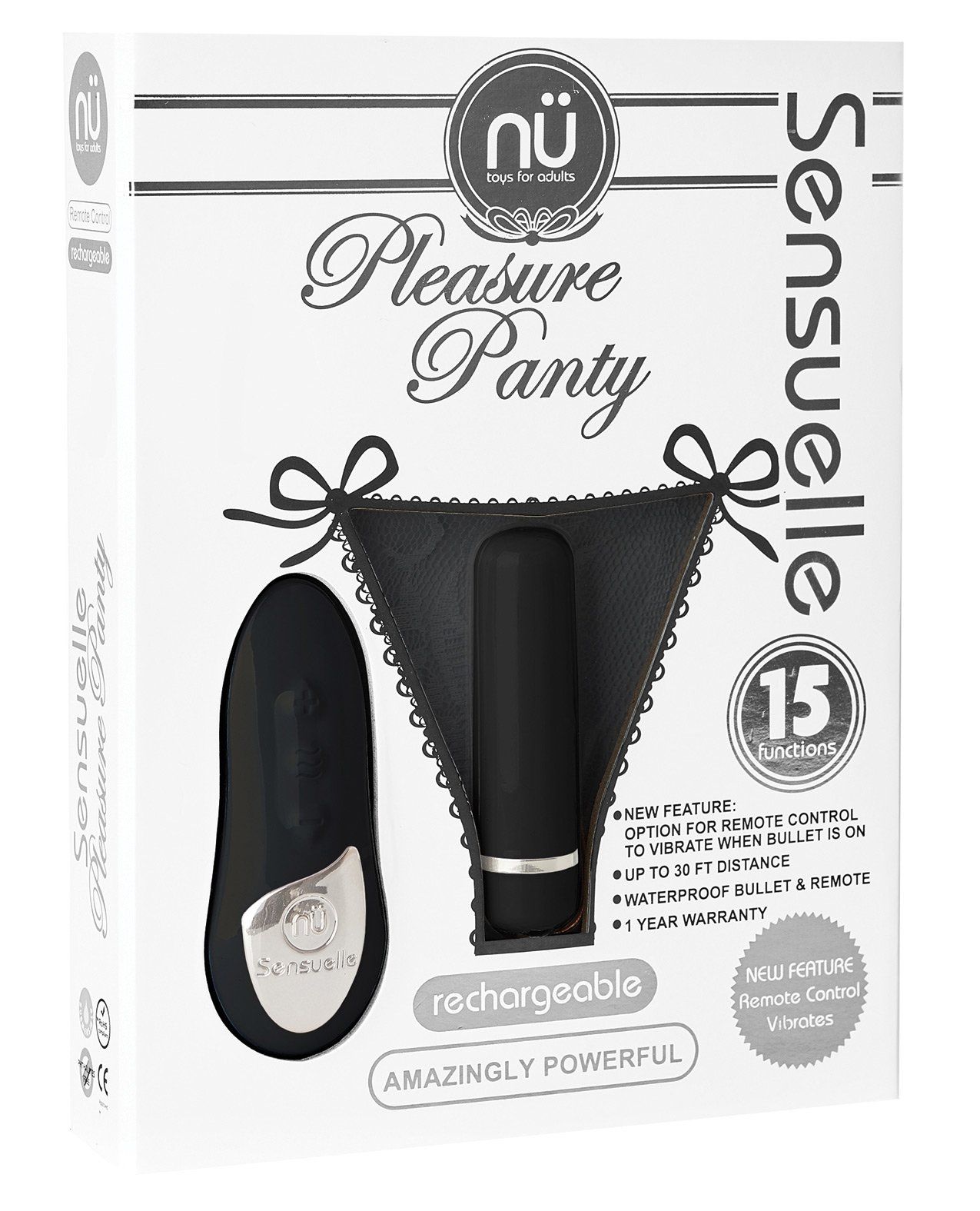 Nu Sensuelle Pleasure Panty Bullet mit Fernbedienung, 15 Funktionen, Schwarz