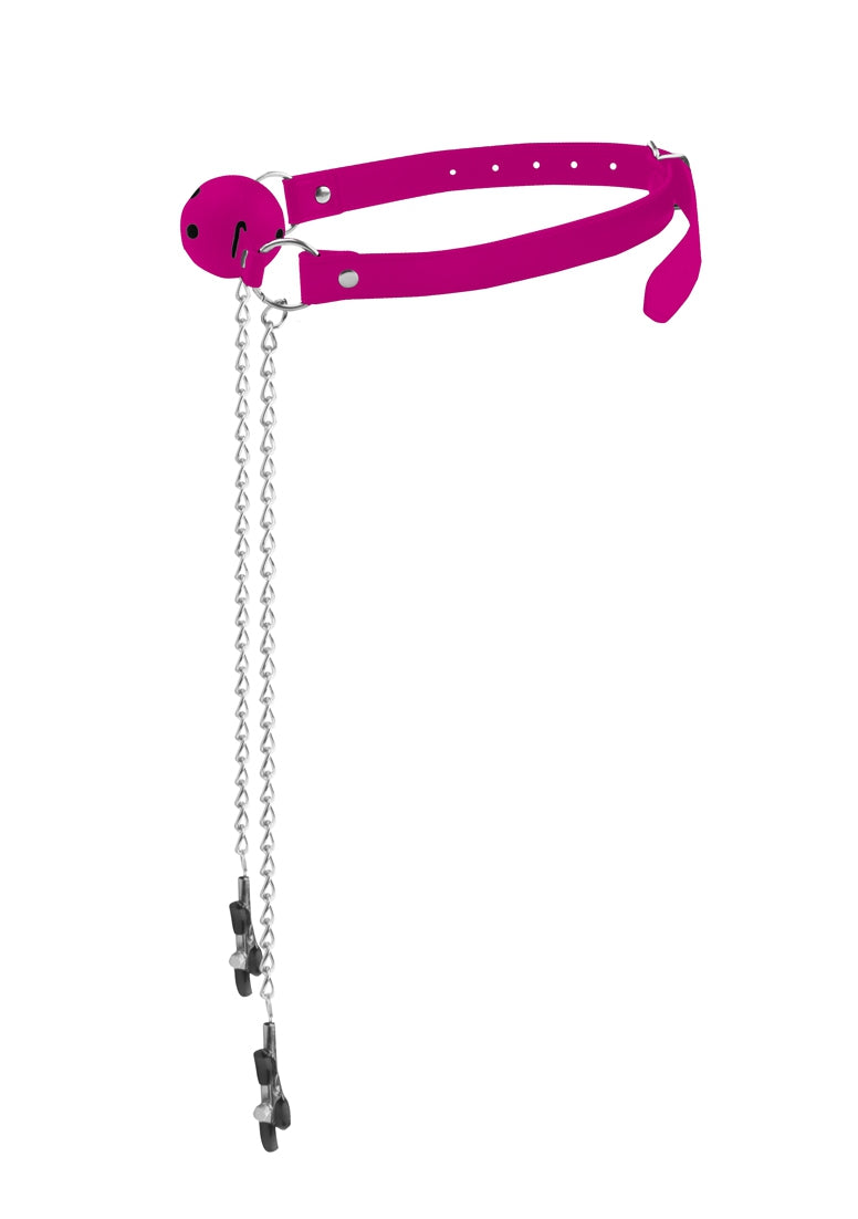 Ball Gag with Nipple Clamps - Pink – BKC