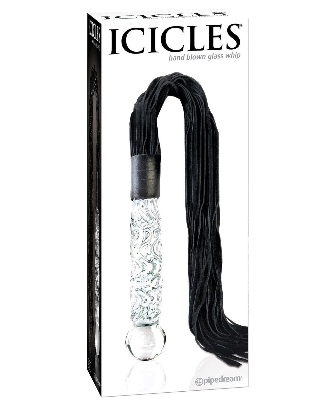 Icicles Nr. 38, mundgeblasene Peitsche mit Griff aus Glas, transparent