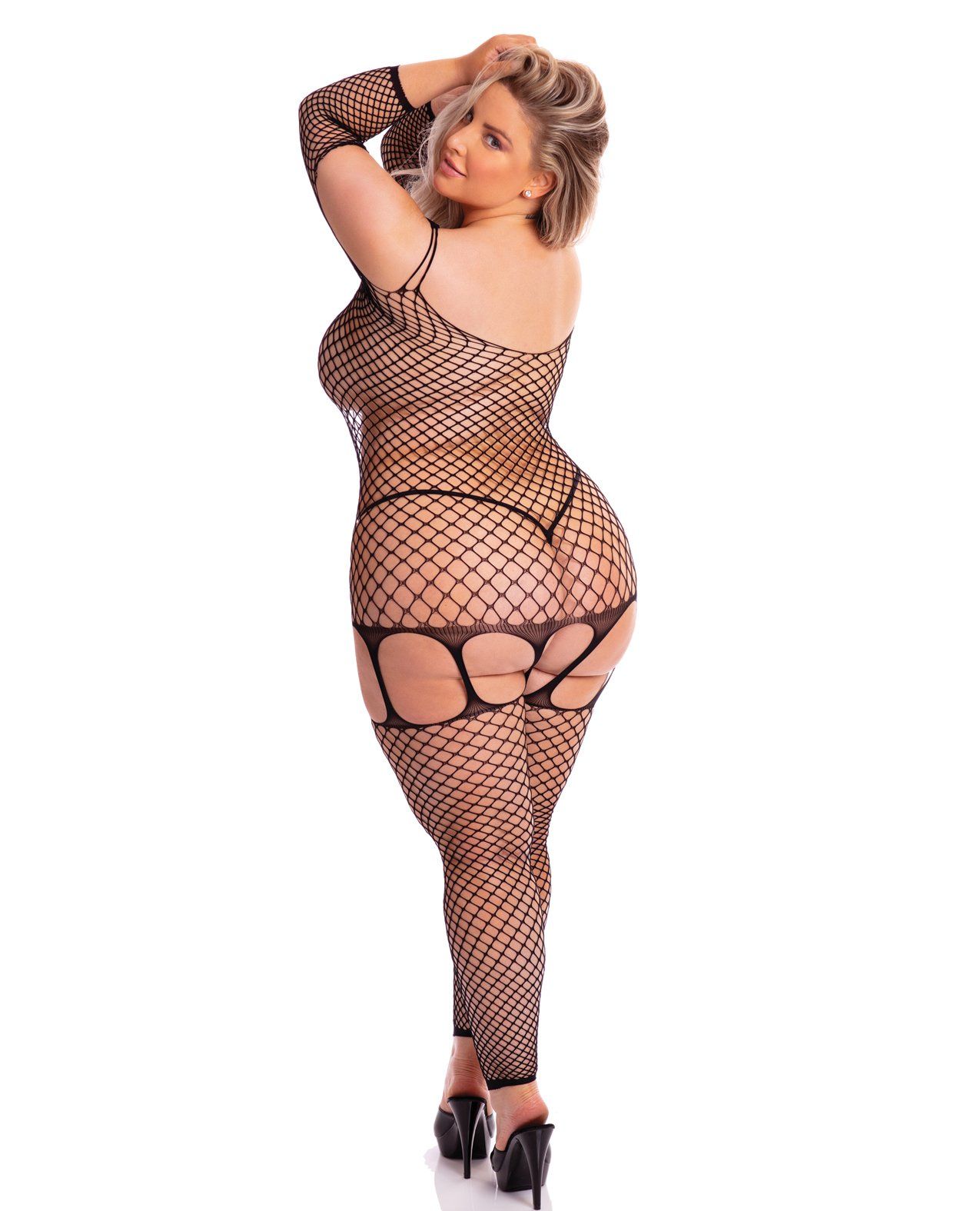 Bodystocking en résille avec rouge à lèvres rose dans ma tête noir QN