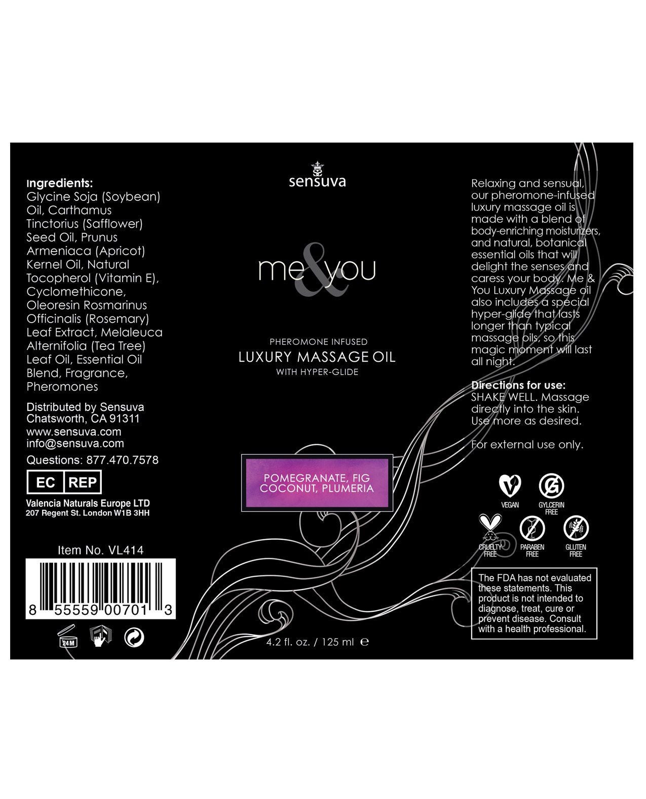 Sensuva Me &amp; You Massageöl - 4,2 oz Granatapfel Feige/Kokosnuss Plumeria