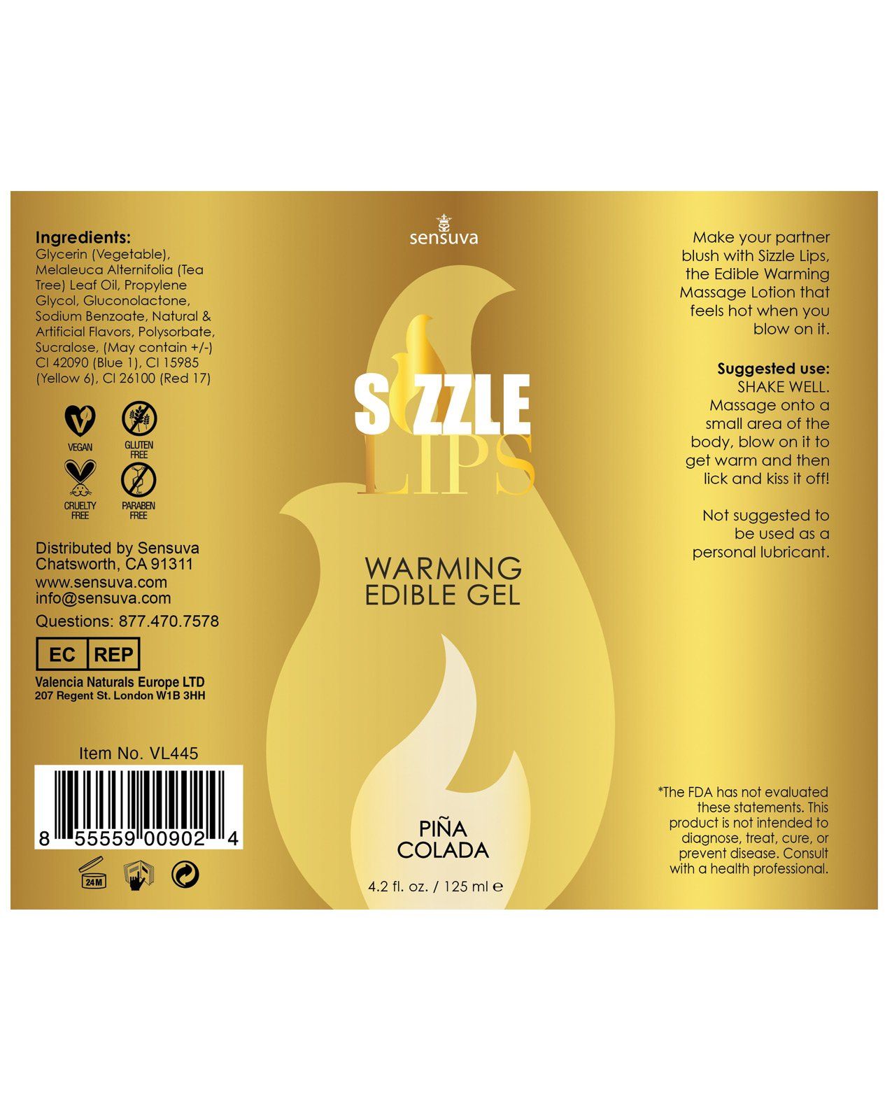 Sensuva Sizzle Lips Warming Gel - 4.2 oz Pina Colada