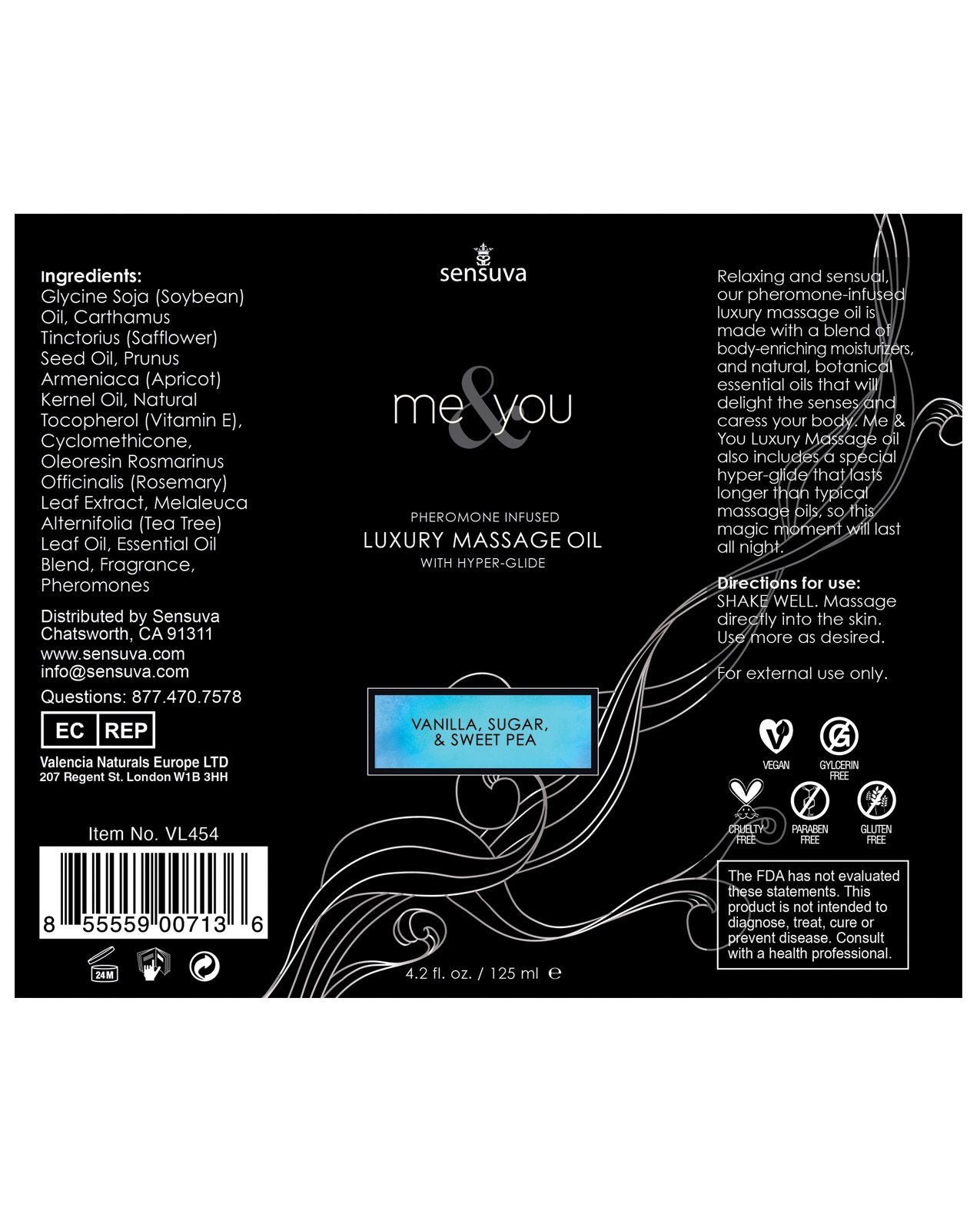 Sensuva Me &amp; You Massageöl - 4,2 oz Vanillezucker süße Erbse