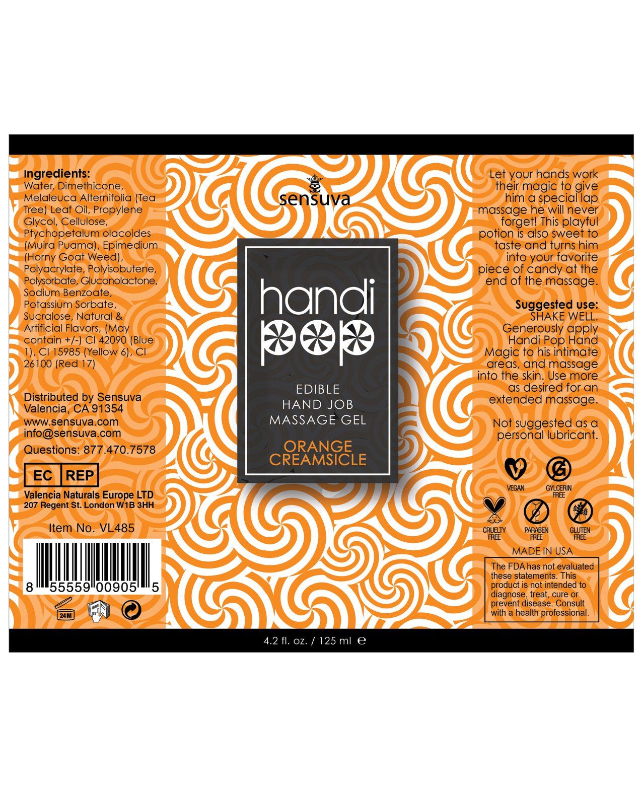 Gel de massage Hand Job Handipop - Crème glacée à l'orange, 128 ml