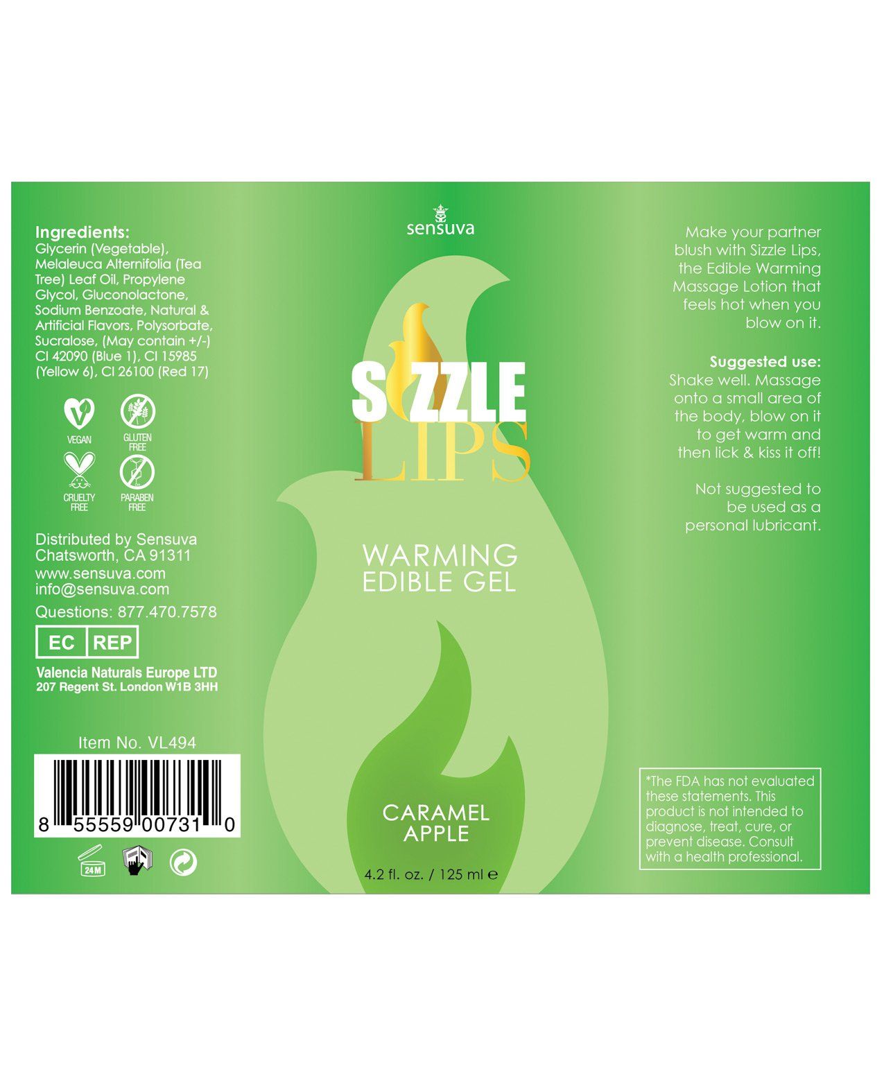 Sizzle Lips Warming Gel - 4,2 oz Flasche Karamellapfel