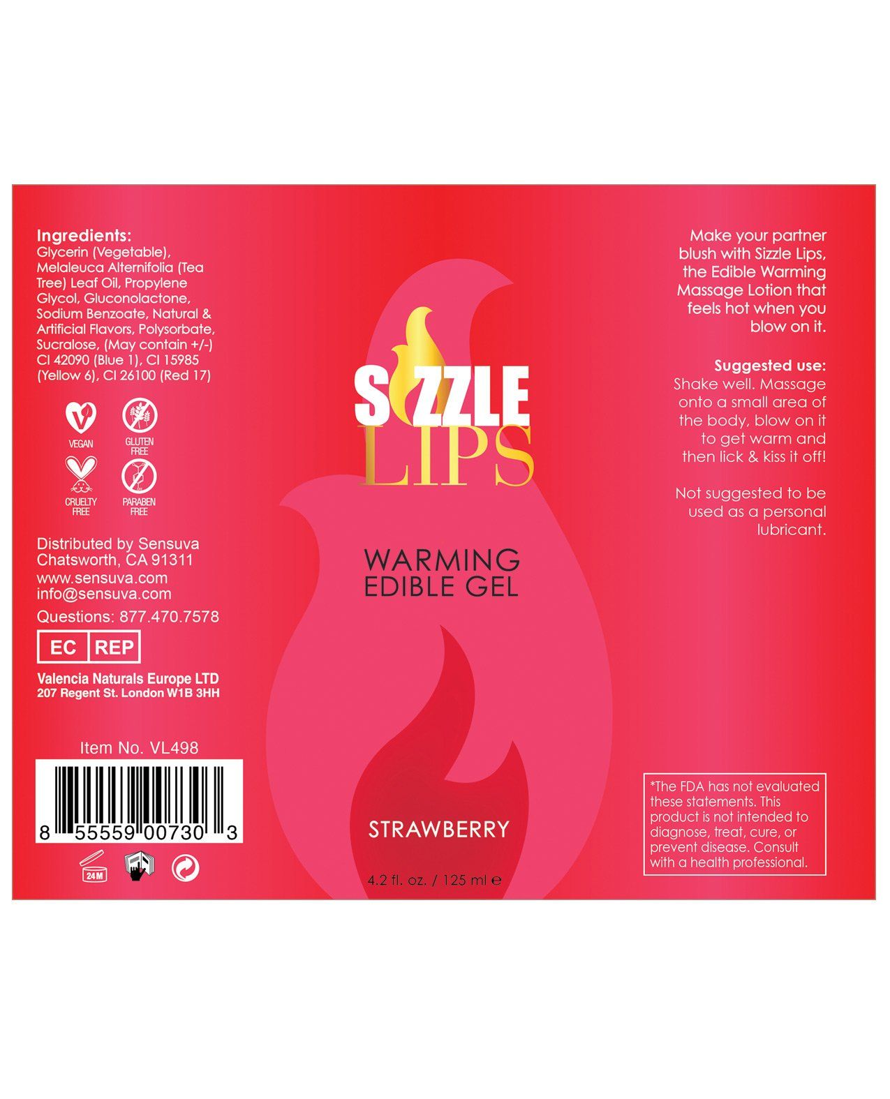 Sizzle Lips Warming Gel - 4,2 oz Flasche Erdbeere