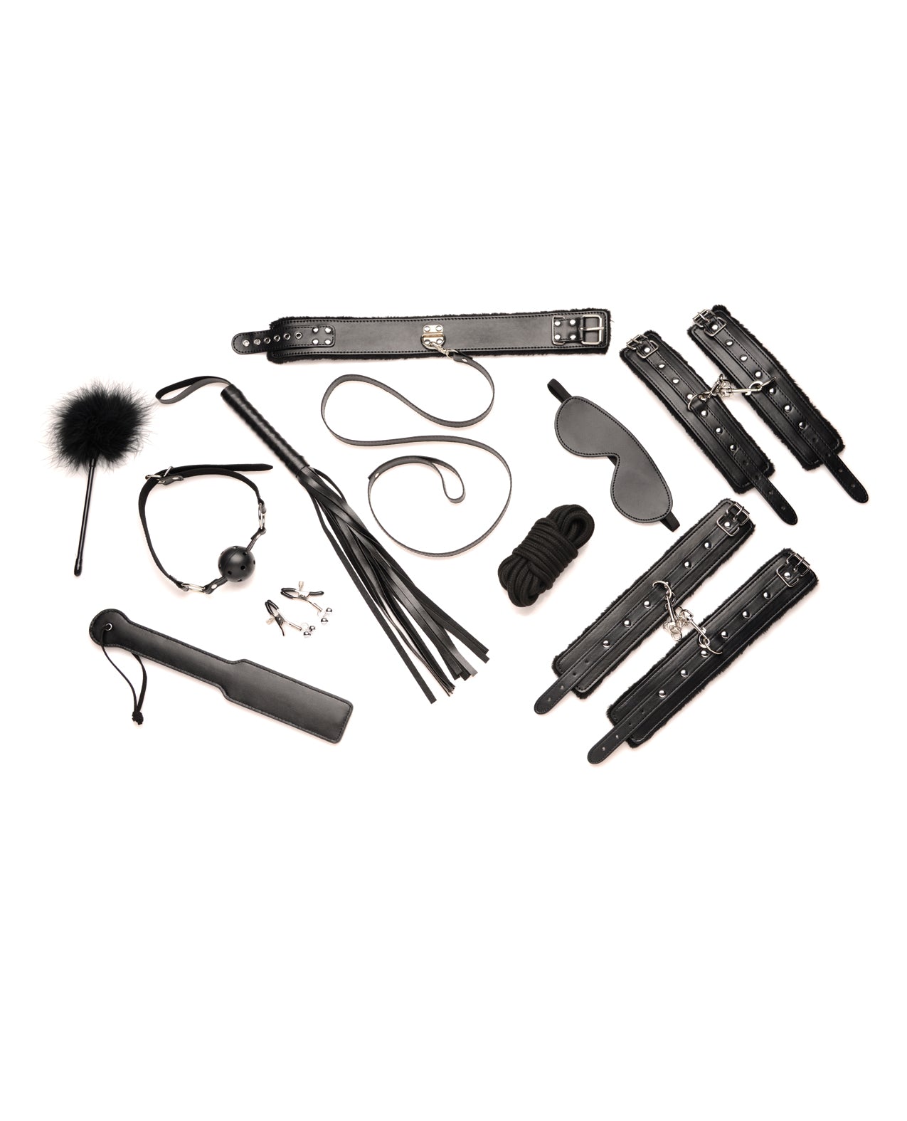 Master Series Hook Up 10 pc Plush Bondage Set - Black