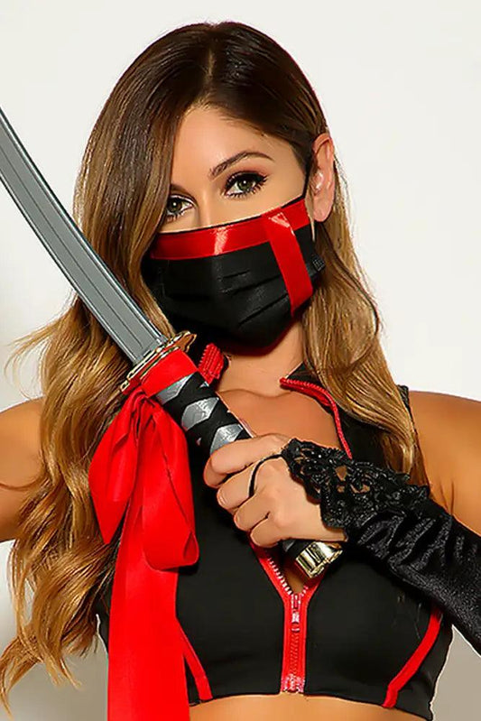 Black Red Ninja Strap Mask Costume Accesory