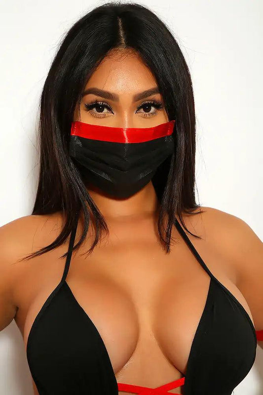 Black Red Ninja Mask Costume Accessory