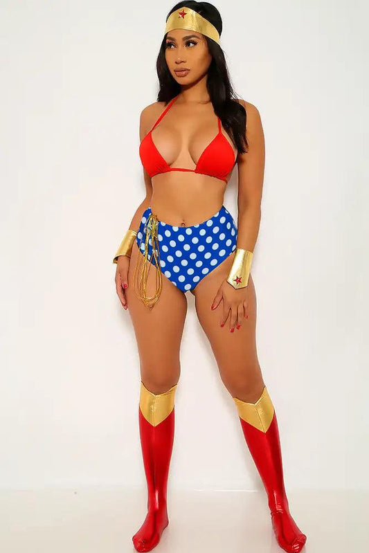 Red Star Print 7 Piece Wonder Woman Costume
