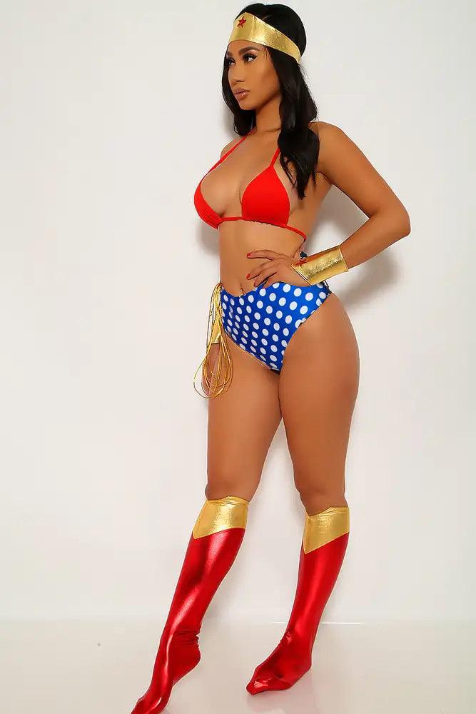 Red Star Print 7 Piece Wonder Woman Costume