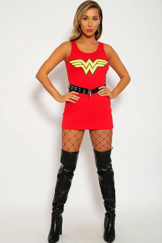 Sexy Red Hooded Tank Dress Adult Wonder Woman Costume