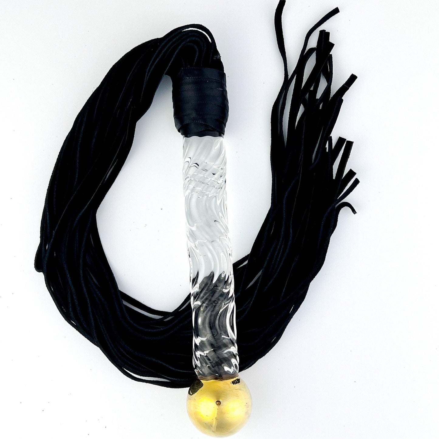 Glass Flogger with 22k Gold and Black Suede Leather