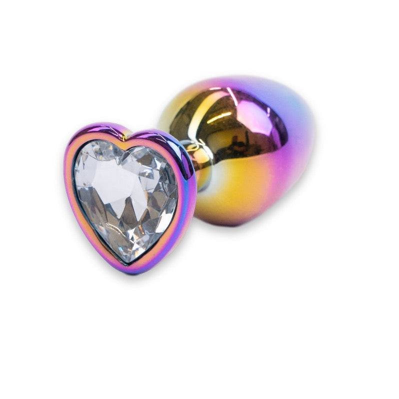 Butt Plug - Rainbow Heart Shaped - Jeweled Anal Plug